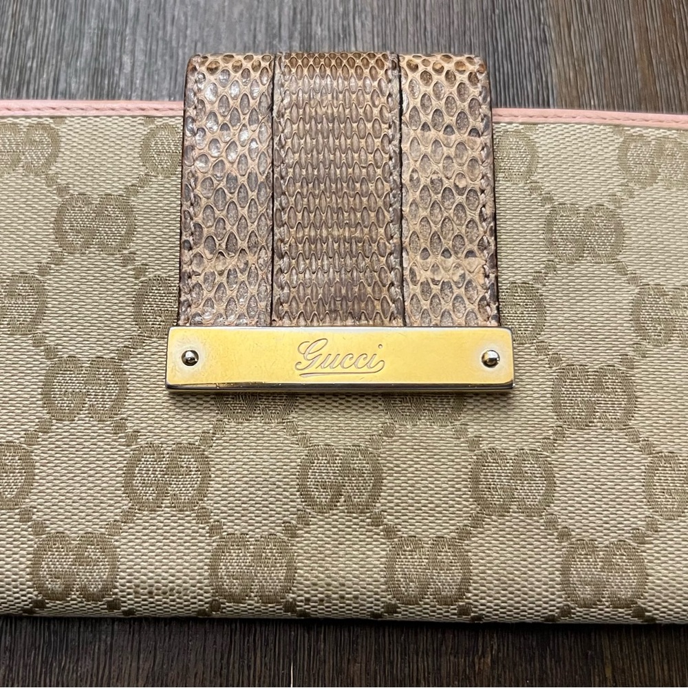 Pre-Loved Gucci Python Canvas Gg Wallet - image 4